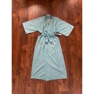 Vintage Jodie Arden Kimono Robe – Pale Blue Embroidered Pagoda Asian Motif